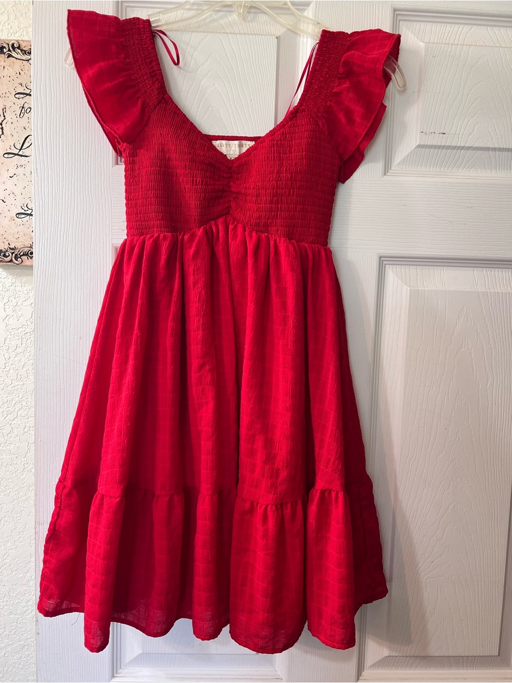 Red Smocked Ruffle-Sleeve Kids Dress